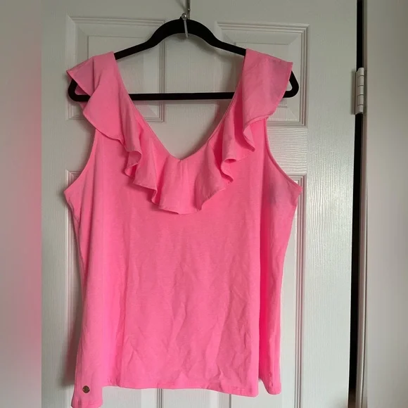 Lilly Pulitzer Alessa Ruffle Tank Top Paradise Pink Size XL - Picture 2 of 4